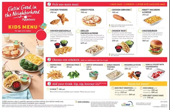 Applebee's Kids Menu Menu